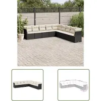 The Living Store 9-tlg. Garten-Sofagarnitur mit Kissen Schwarz Poly Rattan