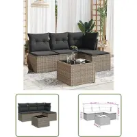 The Living Store 5-tlg. Garten-Sofagarnitur mit Kissen Grau Poly Rattan