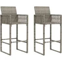 vidaXL Garten-Barhocker 2 Stk. Grau Poly Rattan