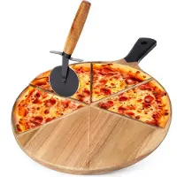 SuperMerchantEU Rundes Pizzabrett aus Holz mit Messer 30 cm 2 Stück.