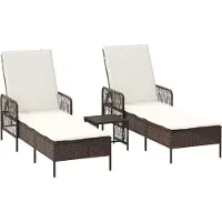 Syfax Sonnenliege 3 stk. Poly-Rattan Braun und Creme Weiß