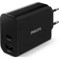 Philips DLP2621/12 Ladegerät - USB-Stecker - Netzteil - Schnellladegerät - Mehrfach: 2 Ports - USB-C - USB-A - 30 W - Schwarz