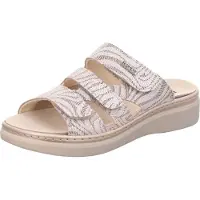 Rohde Damen Pantolette aus Veloursleder mit drei Klettverschlüssen Abano 5221, Größe:42 EU, Farbe:Beige