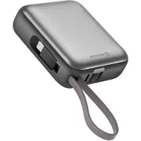 Swissten , Externer Akku 10000mAh mit USB-C- und Lightning-Kabel Ultra-Kompakt, Silber