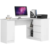 Akord Eck-Schreibtisch B20 rechts Weiß mit 4 Ablagen B155 x H77 x T85 cm
