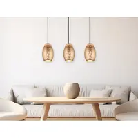Meine Wunschleuchte Pendelleuchte 3-flammig Metall Coffee mit Dekorstanzung, Holz & E27 LED, B: 71cm