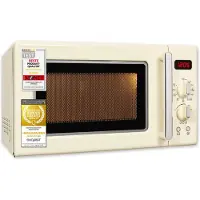 Exquisit Retro-Mikrowelle 700 Watt, 25,5 cm Drehteller, 1000 Watt Grill, 20L, 5 Leistungsstufen, Timer, Auftaufunktion, RMW720-3GDIG creme
