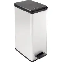 Curver DECO SLIM BIN Abfalleimer 40L mit Fußpedal silber metallic