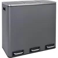 SVITA TM3X18 Mülleimer Papierkorb 54L Treteimer Abfalleimer Recycling pulverbeschichteter Stahl Grau