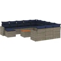 Syfax 13-teiliges Gartensofa-Set mit Kissen, grau, Polyrattan