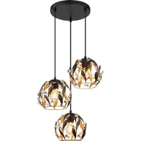 Globo Lighting Hängeleuchte Metall schwarz matt, Metall goldfarben, schwarz patiniert, Acrylkristalle klar, Kabel PVC schwarz, ø: 410mm, H: 1500mm, exkl. 3x E27 40W 230V