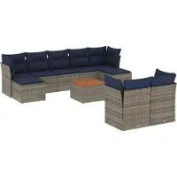 Syfax 10-teiliges Gartensofa-Set mit Kissen, grau, Polyrattan