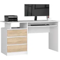 Akord Schreibtisch CLP Weiß Front Sonoma-Eiche und 2 Ablagen B135 x H77 x T60 cm