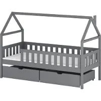 Mirjan 24 Kinderbett mit schubladen Domi, Hausbett, Lattenrost Flex aus Buchensperrholz (Farbe: Asche, Größe: 80x180 cm)