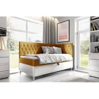 Fun-Möbel Boxspringbett Gästebett Kinderbett FINJA Nr.3 80x200cm Weiss-Gelb Seite Rechts