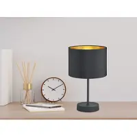 Meine Wunschleuchte Coole LED Tischleuchte 33cm mit STOFF Lampenschirm in schwarz matt & innen gold