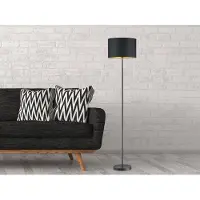 Meine Wunschleuchte Moderne LED Stehlampe rund Ø35cm, H160cm mit Stofflampenschirm in schwarz/gold