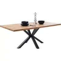Lomadox Massivholz-Esstisch 180x100 cm in Wildeiche massiv geölt mit Spider-Gestell und gerader Kante - DEWEY-06