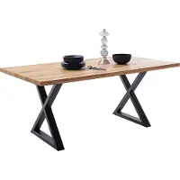 Lomadox Massivholz-Esstisch 220x100 cm in Wildeiche massiv geölt mit X-Gestell und gerader Kante - DEWEY-06