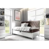Fun-Möbel Boxspringbett Gästebett Kinderbett FINJA Nr.2 90x200cm Weiss-Braun