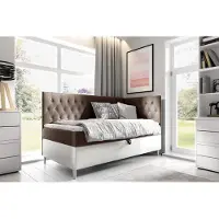 Fun-Möbel Boxspringbett Gästebett Kinderbett FINJA Nr.3 90x200cm Weiss-Braun Seite Rechts
