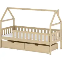 Mirjan 24 Kinderbett mit schubladen Domi, Hausbett, Lattenrost Flex aus Buchensperrholz (Farbe: Kiefer, Größe: 80x200 cm)
