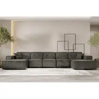 Fun-Möbel Wohnlandschaft Sofa U-Form CESINA XL in Stoff Gobi (Vintage Look) Anthrazit