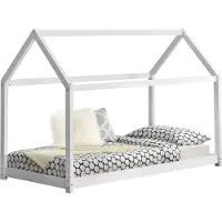 En.casa Kinderbett 80x160cm Haus aus Holz Bettenhaus für Kinder Hausbett Kinderzimmer Bett Kiefernholz Weiß []