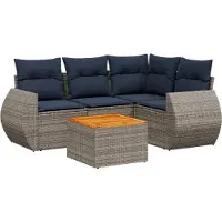 Syfax 5-teiliges Gartensofa-Set mit Kissen, grau, Polyrattan