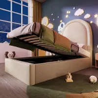 Youjia Polsterbett Kinderbett,Einzelbett mit kosmischem Muster, 90 x 200 cm, Beige,PU für Jungen & Mädchen (Ohne Matratze)