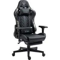 Trisens Chair Racing Chefsessel mit Fußstütze und ergonomsichen 4D-Armlehnen, ergonomischer Sportsitz Optik,Farbe:Schwarz/Military -Grün