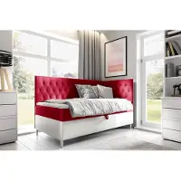 Fun-Möbel Boxspringbett Gästebett Kinderbett FINJA Nr.3 90x200cm Weiss-Rot Seite Rechts