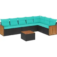 Syfax 8-teiliges Gartensofa-Set mit Kissen, schwarzes Polyrattan