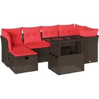 Syfax 7-teiliges Gartensofa-Set mit Kissen, braun, Polyrattan