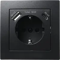 McPower Schutzkontakt-Steckdose, Flair, Quickcharge Anschlüsse, PD, 1x USB-C, 1x USB-A, 250 V, 16 A - Steckdose: 1-fach - Farbe: schwarz