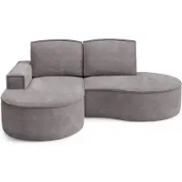 Bettso FLOW Ecksofa mit abgerundeten Seiten und grauen Kissen aus Abriamo-Stoff Links