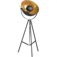 Beliani Stehlampe Schwarz und Gold Metall 165 cm Scheinwerfer-Look verstallbarer Schirm Dreibeinig langes Kabel mit Schalter Industrie Design