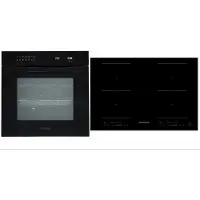 Respekta Backofen Herd Kochfeld Schwarz Induktion 77cm Set Autark Timer Pyrolyse
