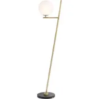Casa Padrino Luxus Stehleuchte Antik Messingfarben / Schwarz / Weiß 39 x 30 x H. 159 cm - Moderne Metall Stehlampe mit Marmorfuss und rundem Glas Lampenschirm - Luxus Qualität