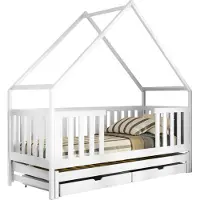 Mirjan 24 Kinderbett mit Schubladen Magic, Bett mit zwei Schlaffläche, Lattenrost, Holzkonstruktion (Farbe: Weiß, Größe: 90x190 cm)