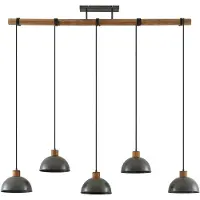 LINDBY Hängelampe Durbis, 149 cm, 5-flg., gunmetal, Holz