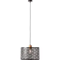 Brilliant schwarze Pendelleuchte SANTY | Pendellampe mit Lichteffekten durch den Schirm | 1x E27 Fassung max. 52W | Metall/Bambus