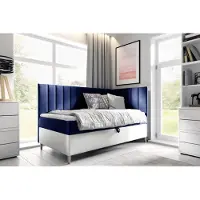 Fun-Möbel Boxspringbett Gästebett Kinderbett HELVI Nr.3 80x200cm Weiss-Blau Seite Rechts