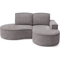Bettso FLOW Ecksofa mit abgerundeten Seiten und grauen Kissen aus Abriamo-Stoff Rechts