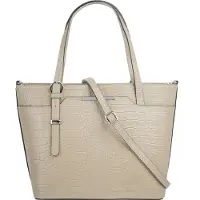 Cluty Damen Handtasche beige in Kroko-Optik, H 28 x B 35 x T 12 cm, mit verstellbarem Schultergurt
