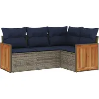 Syfax 4-teiliges Gartensofa-Set mit Kissen, grau, Polyrattan