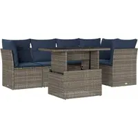 Syfax 6-teiliges Gartensofa-Set mit Kissen, grau, Polyrattan