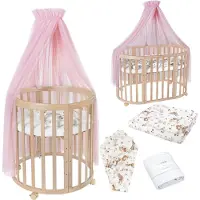 Waldin Babybett Oval 7in1 aus Holz mit Matratze, Rollen, Regal, Natur