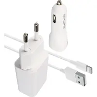 Avizar , Ladegerät-Set Netzteil & Auto PD 3.0 2,1 A mit Lightning-Kabel, Weiß