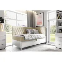 Fun-Möbel Boxspringbett Gästebett Kinderbett FINJA Nr.3 100x200cm Weiss-Beige Seite Rechts